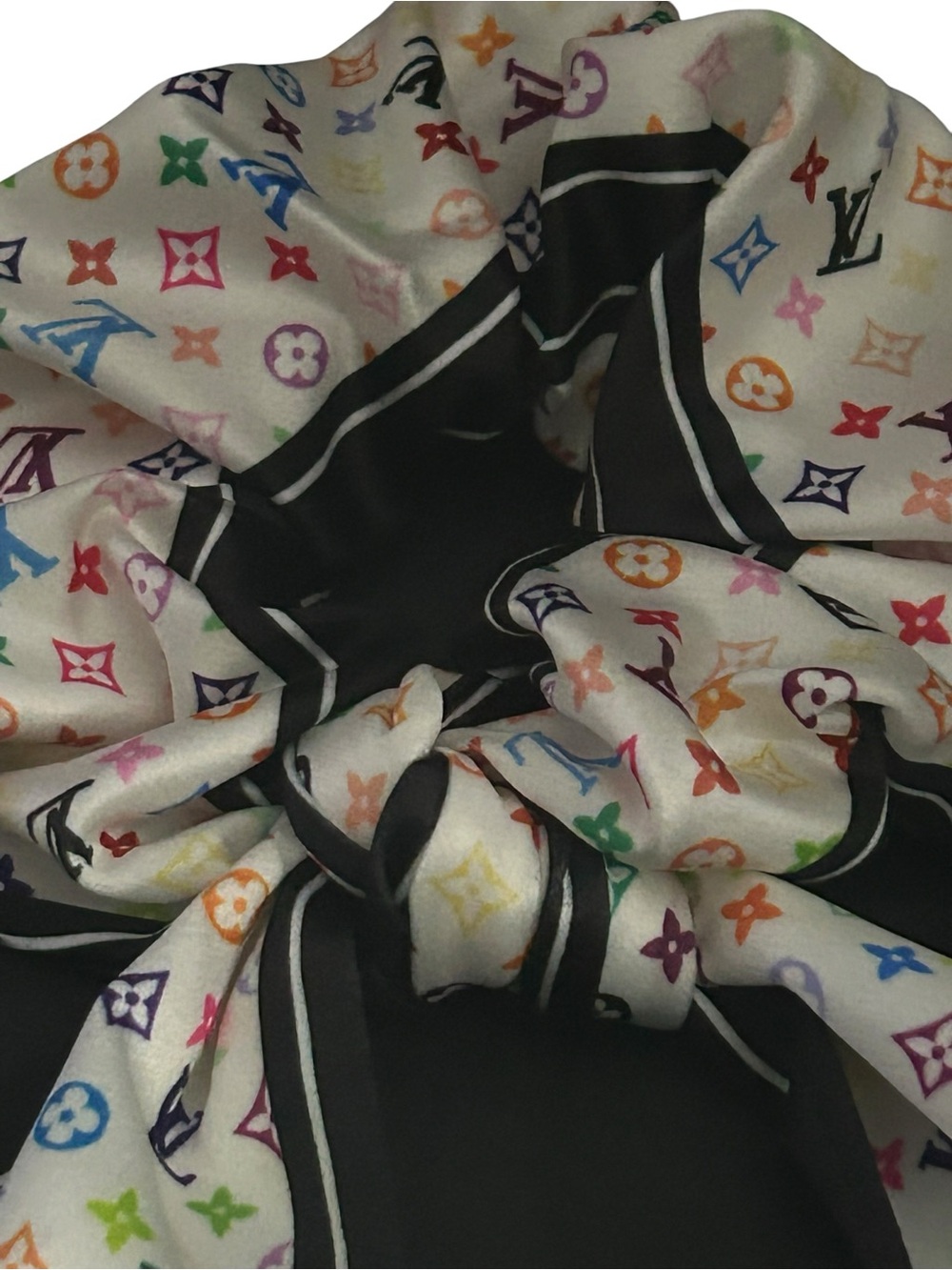Multicolor Monogram Silk Bow Scrunchie with Pink LV Charm Earrings - Picture 6 of 7